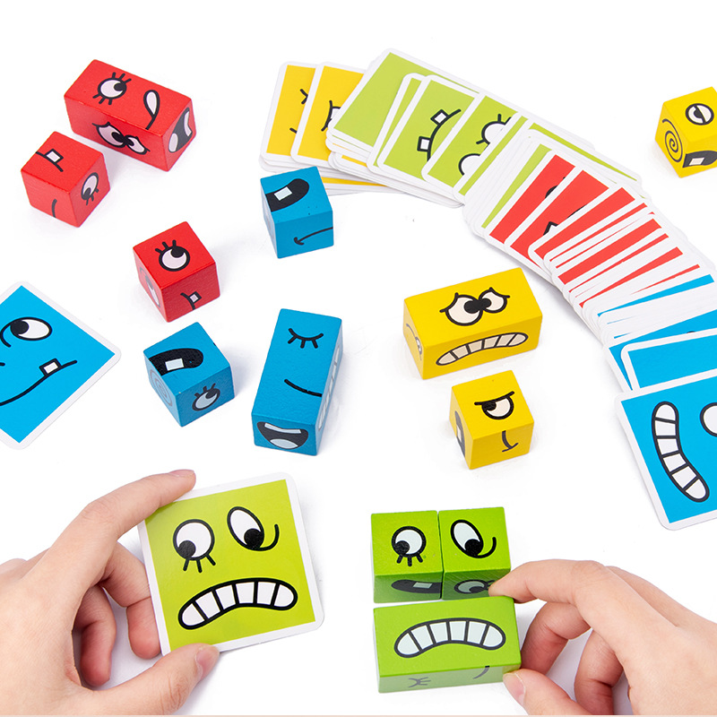 Board Game For Kids - 1Pcs Expressions Matching Puzzles Games Wooden